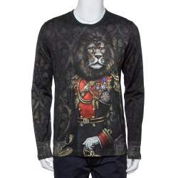 Pre Owned Dolce & Gabbana Black Heraldic Sicilia Printed Cotton Long Sleeve Crewneck T-Shirt M