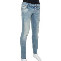 Pre Owned Dolce & Gabbana Blue Faded Denim Distressed Classic Jeans S