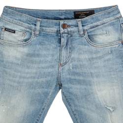 Pre Owned Dolce & Gabbana Blue Faded Denim Distressed Classic Jeans S