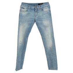 Pre Owned Dolce & Gabbana Blue Faded Denim Distressed Classic Jeans S