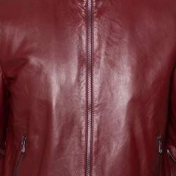 Pre Owned Dolce & Gabbana Burgundy Leather Nappa Bomber Jacket L