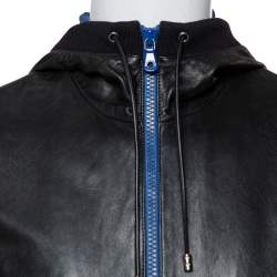 Pre Owned Dolce & Gabbana Black Leather Zip Front Hooded Jacket L