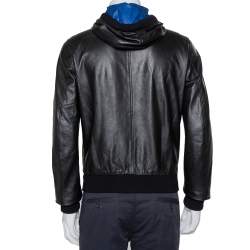 Pre Owned Dolce & Gabbana Black Leather Zip Front Hooded Jacket L