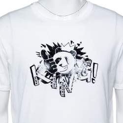 Pre Owned Dolce & Gabbana White Cotton Panda King Printed Crewneck T-Shirt L