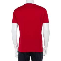 Pre Owned Dolce & Gabbana Red Cotton Logo Plaque Detail T-Shirt L