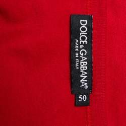 Pre Owned Dolce & Gabbana Red Cotton Logo Plaque Detail T-Shirt L