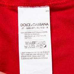 Pre Owned Dolce & Gabbana Red Cotton Logo Plaque Detail T-Shirt L
