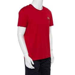 Pre Owned Dolce & Gabbana Red Cotton Logo Plaque Detail T-Shirt L
