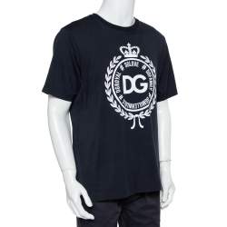 Pre Owned تي شيرت دولتشي أند غابانا قطن ازرق كحلي بالشعار المطبوع رقبة مستديرة مقاس كبير - لارج