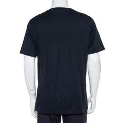 Pre Owned تي شيرت دولتشي أند غابانا قطن ازرق كحلي بالشعار المطبوع رقبة مستديرة مقاس كبير - لارج