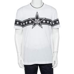 Pre Owned Dolce & Gabbana White Cotton DG Stars Millennials Crewneck T-Shirt M