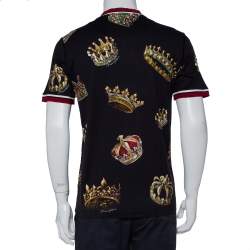 Pre Owned Dolce & Gabbana Black Crown Print Cotton Short Sleeve T-Shirt XL