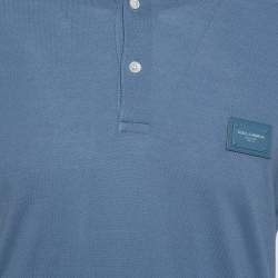 Pre Owned تي شيرت بولو دولتشي أند غابانا مزين لوحة شعار الماركة قطن أزرق مقاس كبير (لارج)