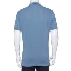 Pre Owned تي شيرت بولو دولتشي أند غابانا مزين لوحة شعار الماركة قطن أزرق مقاس كبير (لارج)