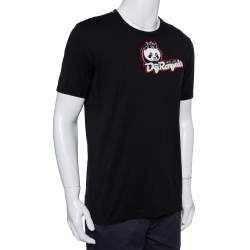 Pre Owned Dolce & Gabbana Black DG Royals Patch Cotton Crewneck T-Shirt XL