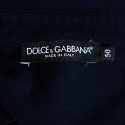 Pre Owned Dolce & Gabbana Navy Blue Cotton Logo Plaque Detail Polo T-Shirt L