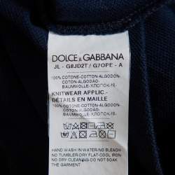 Pre Owned Dolce & Gabbana Navy Blue Cotton Logo Plaque Detail Polo T-Shirt L