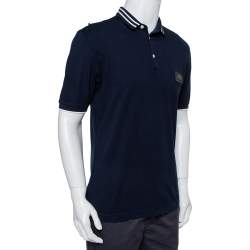 Pre Owned Dolce & Gabbana Navy Blue Cotton Logo Plaque Detail Polo T-Shirt L