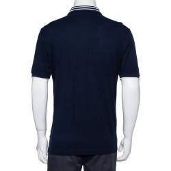 Pre Owned Dolce & Gabbana Navy Blue Cotton Logo Plaque Detail Polo T-Shirt L