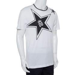 Pre Owned Dolce & Gabbana White Cotton DG Star Millennials Crewneck T-Shirt L