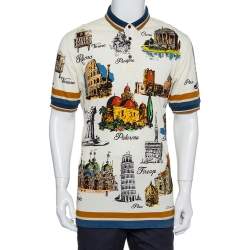 Pre Owned Dolce & Gabbana Multicolor Italy Tour Print Polo T-Shirt XL