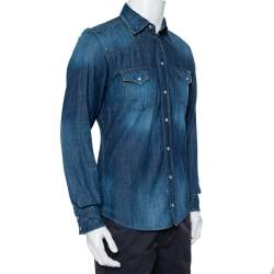 مملوكة مسبقًا قميص دولتشي أند غابانا أزرار أمامية دنيم خفيف الوزن أزرق مقاس كبير (لارج)