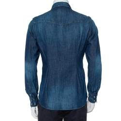 مملوكة مسبقًا قميص دولتشي أند غابانا أزرار أمامية دنيم خفيف الوزن أزرق مقاس كبير (لارج)