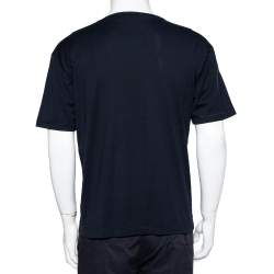 مملوكة مسبقًا Dolce & Gabbana Navy Blue Cotton Logo Printed Crewneck T-Shirt S
