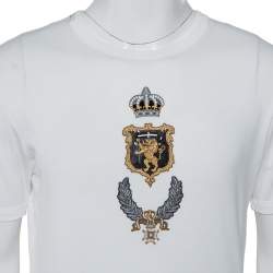 Pre Owned Dolce & Gabbana White Cotton Applique Detail Crewneck T-Shirt M
