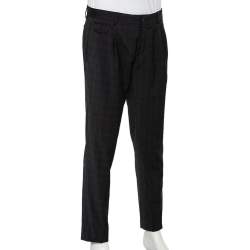 Pre Owned Dolce & Gabbana Charcoal Grey Checkered Wool Tapered Leg Pants L