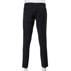 Pre Owned Dolce & Gabbana Charcoal Grey Checkered Wool Tapered Leg Pants L