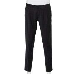 Pre Owned Dolce & Gabbana Charcoal Grey Checkered Wool Tapered Leg Pants L
