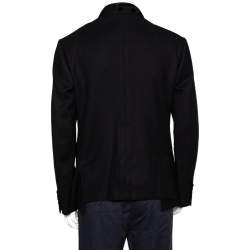 Pre Owned Dolce & Gabbana Black Wool Velvet Trim Button Front Blazer XL