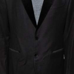 Pre Owned Dolce & Gabbana Black Wool Velvet Trim Button Front Blazer XL