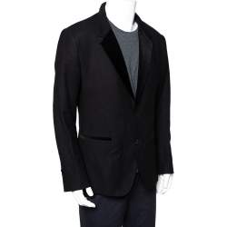 Pre Owned Dolce & Gabbana Black Wool Velvet Trim Button Front Blazer XL