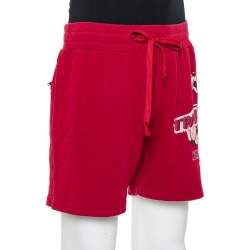 Pre Owned Dolce & Gabbana Burrgundy Printed Cotton Rawedge Detail Distressed Shorts XL