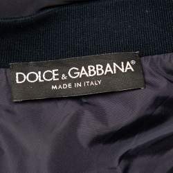 Pre Owned Dolce & Gabbana Navy Blue Synthetic Zip Front Bomber Jacket XXL 