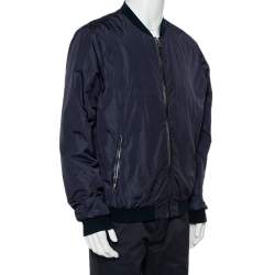 Pre Owned Dolce & Gabbana Navy Blue Synthetic Zip Front Bomber Jacket XXL 
