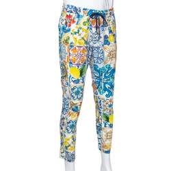 Pre Owned بنطلون دولتشي أند غابانا قطن طباعة ماجوليكا متعدد الألوان مقاس متوسط