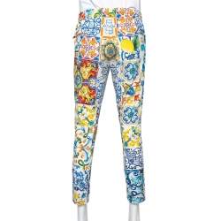 Pre Owned بنطلون دولتشي أند غابانا قطن طباعة ماجوليكا متعدد الألوان مقاس متوسط