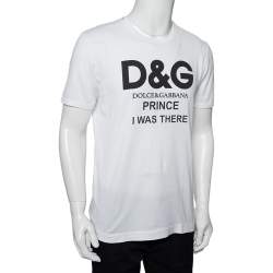 مملوكة مسبقًا Dolce & Gabbana White Logo Printed Cotton Crewneck T-Shirt M