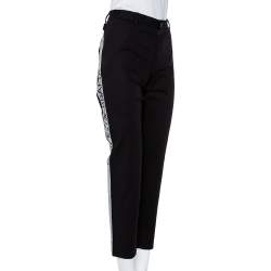 مملوكة مسبقًا Dolce & Gabbana Black Cotton Contrast Logo Tape Detail Pants M