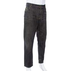 مملوكة مسبقًا بنطلون جينز دولتشي أند غابانا دنيم ممزق نمط باهت رمادي أخضر 22 مقاس كبير جدا جدا