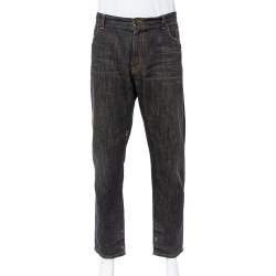 مملوكة مسبقًا بنطلون جينز دولتشي أند غابانا دنيم ممزق نمط باهت رمادي أخضر 22 مقاس كبير جدا جدا