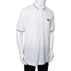 Pre Owned Dolce & Gabbana White Logo Embroidered Cotton Pique Polo T-Shirt XXL
