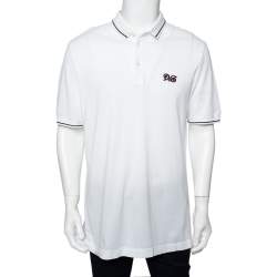 Pre Owned Dolce & Gabbana White Logo Embroidered Cotton Pique Polo T-Shirt XXL