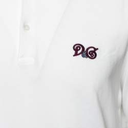 Pre Owned Dolce & Gabbana White Logo Embroidered Cotton Pique Polo T-Shirt XXL