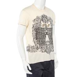 Pre Owned Dolce & Gabbana Cream Sicilian Building Printed & Logo Embellished T-Shirt L