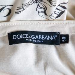 Pre Owned Dolce & Gabbana Cream Sicilian Building Printed & Logo Embellished T-Shirt L