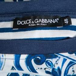 Pre Owned Dolce & Gabbana White Striped Majolica Printed Crewneck T-Shirt M
